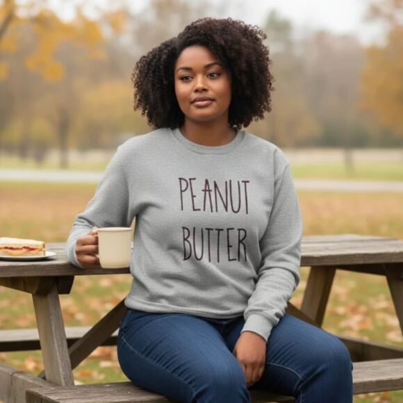 Grey "Peanut Butter" Long Sleeve Graphic Sweatshirt - NWOT - Picture 3 of 7